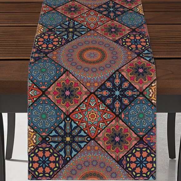 Boho Table Runner Bohemian Farmhouse Cottage Decor Dining Decorative Cloth 13x72 - Picture 6 of 6